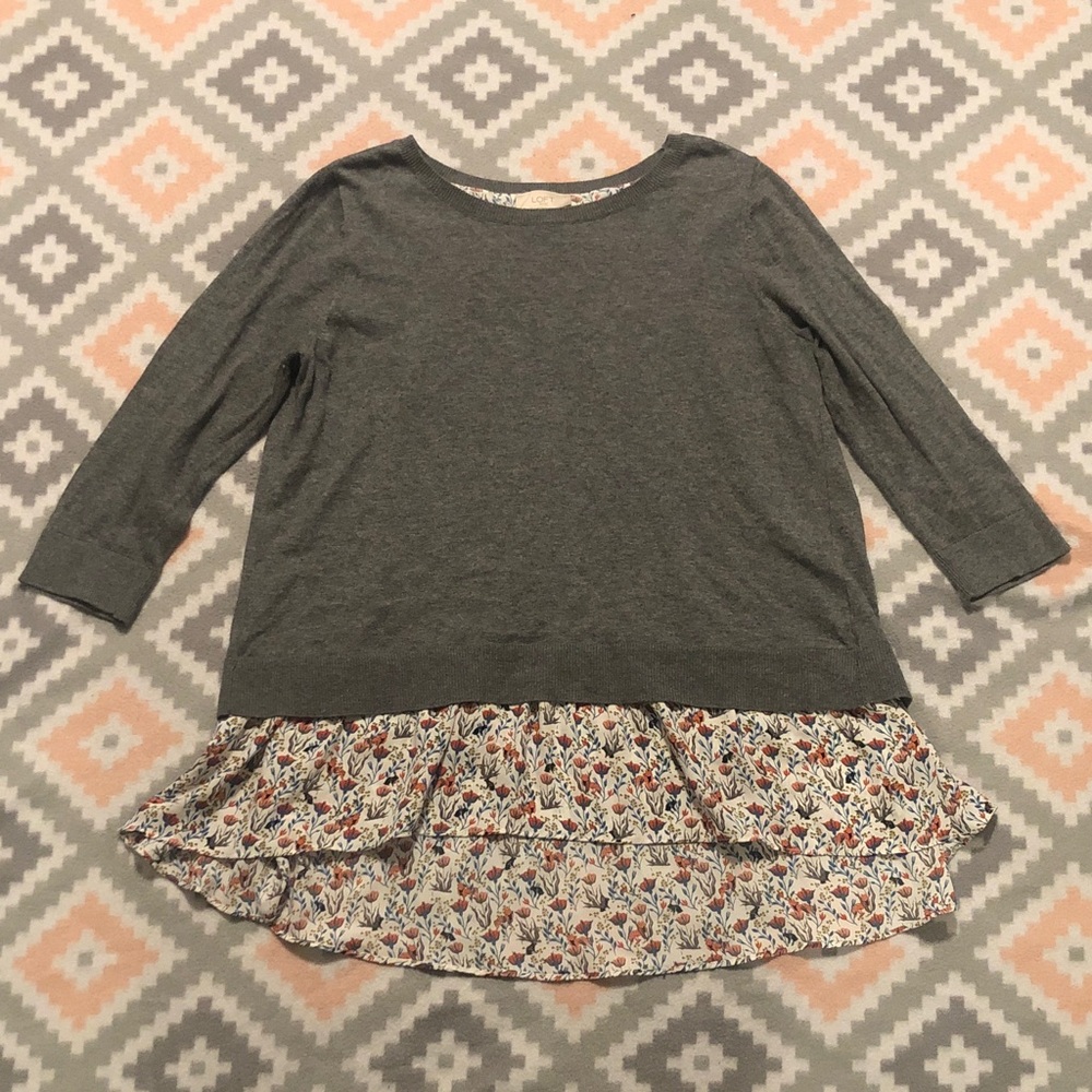 LOFT Womens Gray 3/4 Sleeve Layered Sweater Size Medium